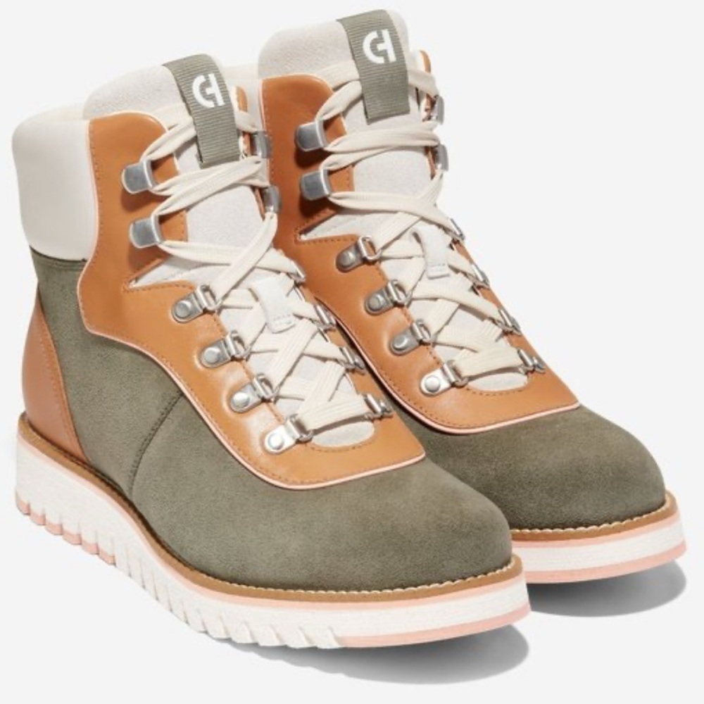 Cole Haan Gray and Brown Lace Up Boots